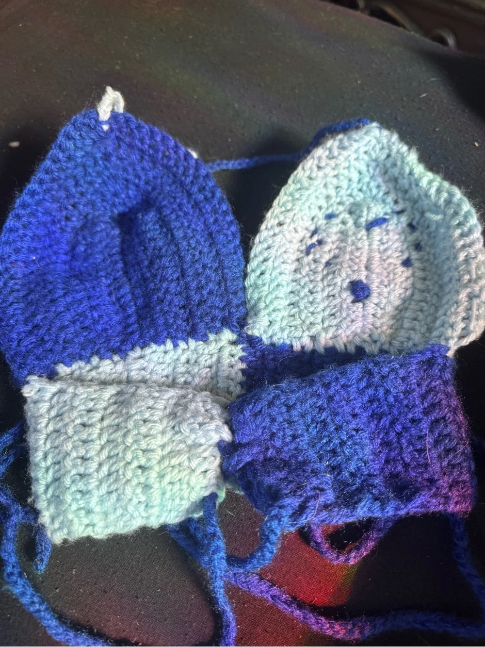 Small Crochet Heart crop top - Blue & Light Blue handmade by my older sister !